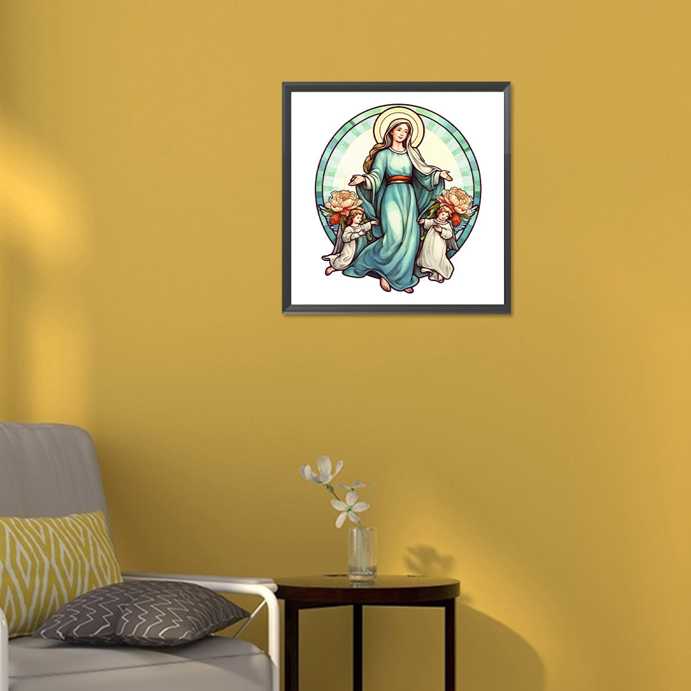 Jesus And The Virgin Glass Painting - Full Round Drill Diamond Painting 30*30CM