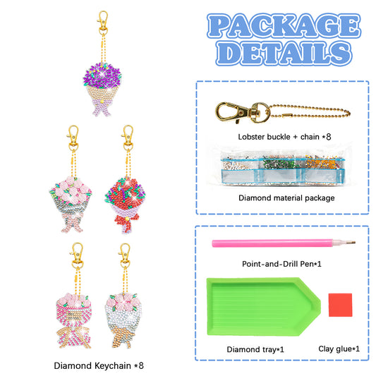 5pcs Diamond Art Key Rings Art Craft 5D Double Sided DIY Hanging Ornaments Gifts