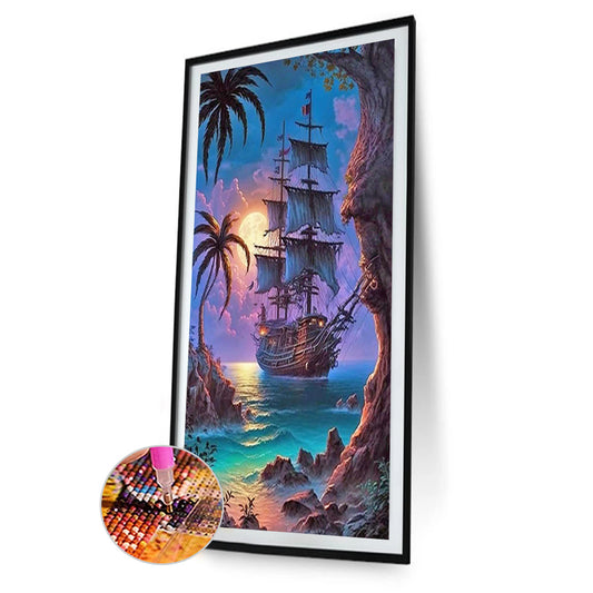Moon Sailing Boat - Full Round Drill Diamond Painting 40*70CM