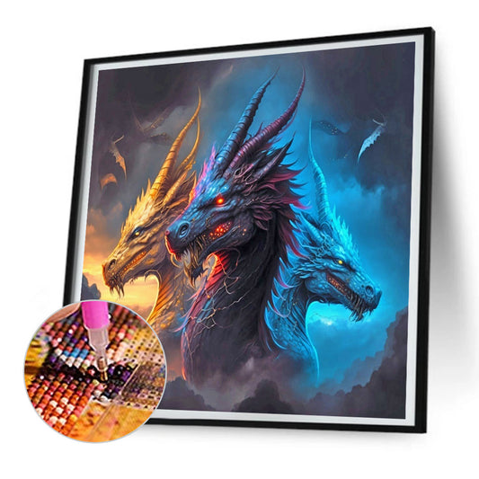 Three Headed Dragon - Full Round Drill Diamond Painting 30*30CM