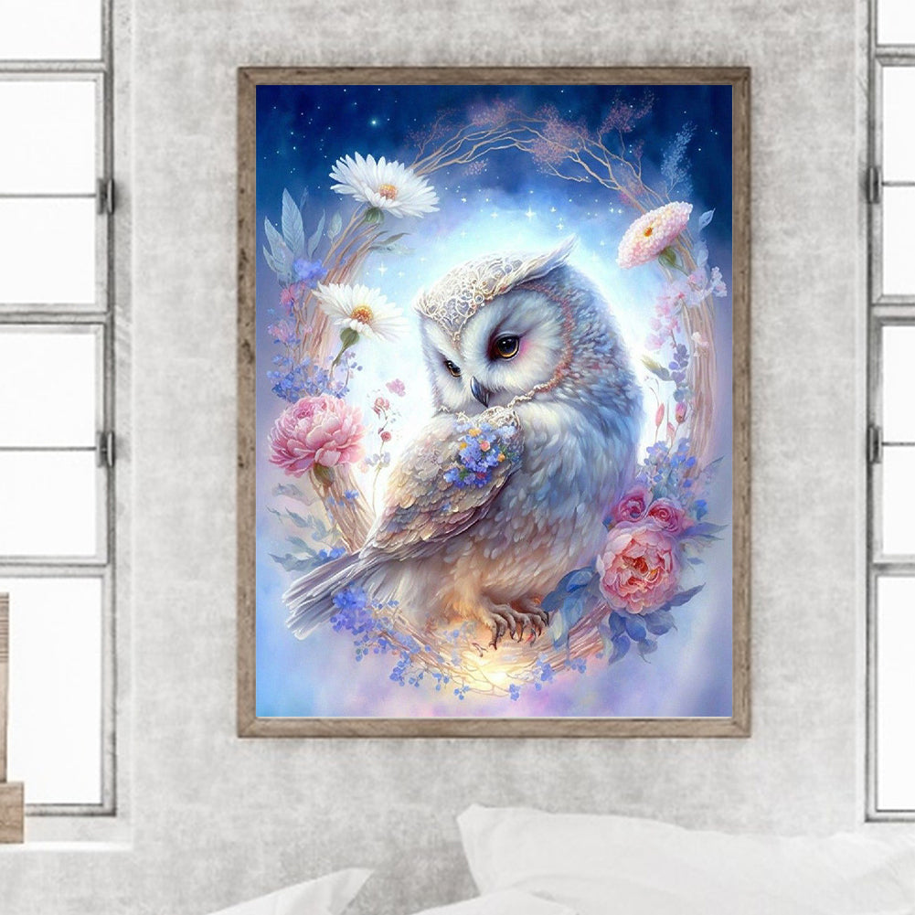 Flower Owl - Full Round Drill Diamond Painting 30*40CM