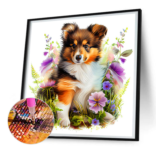 Dog In The Grass - Full Round Drill Diamond Painting 30*30CM