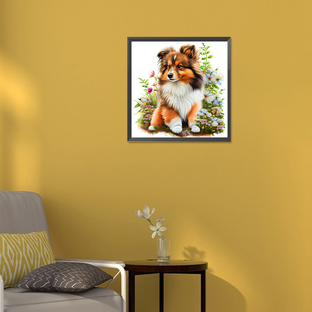 Dog In The Grass - Full Round Drill Diamond Painting 30*30CM