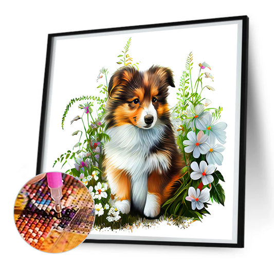 Dog In The Grass - Full Round Drill Diamond Painting 30*30CM