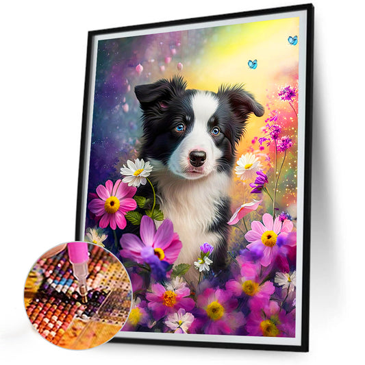 Dog In The Flowers - Full Round Drill Diamond Painting 30*40CM