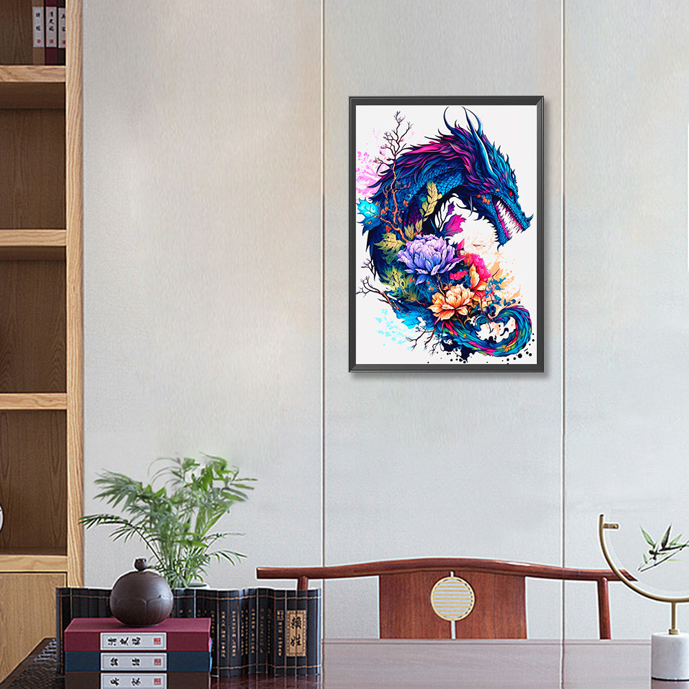 Blue Forehead Dragon - Full Round Drill Diamond Painting 35*50CM