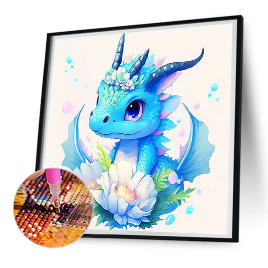 Blue Dragon And Flower - Full Round Drill Diamond Painting 30*30CM
