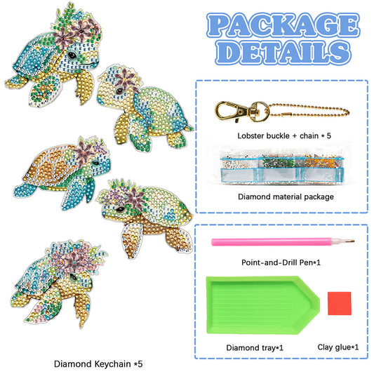 5pcs Diamond Art Key Rings Art Craft 5D DIY Bag Pandant for Beginners Home Decor