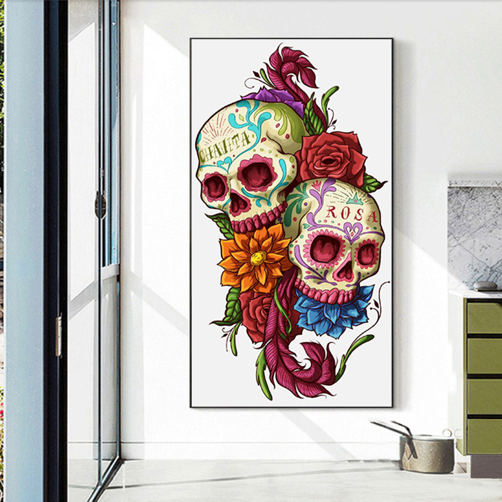 Flower And Skull - Full Round Drill Diamond Painting 40*70CM