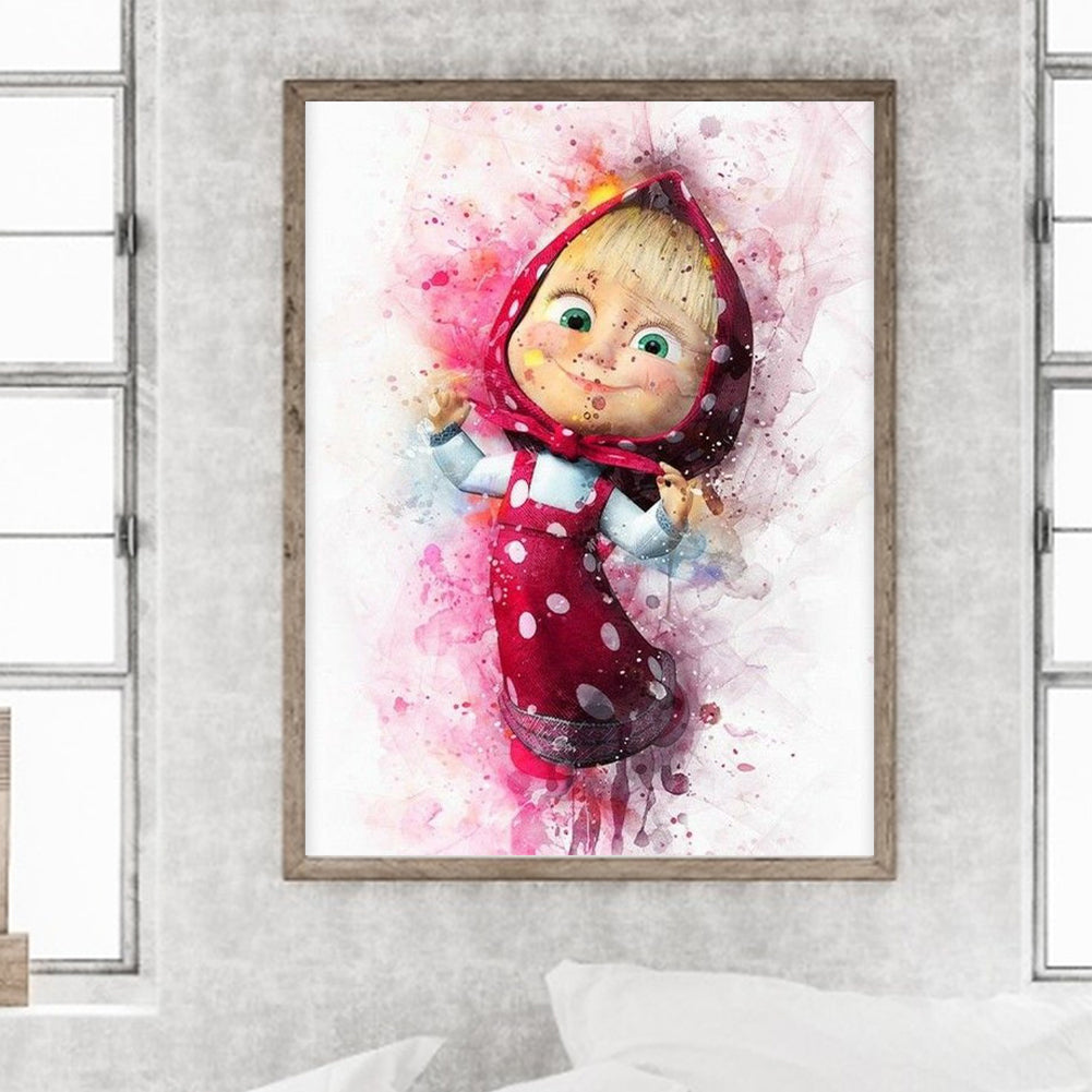 Masha And The Bear Watercolor Ink Painting - Full Round Drill Diamond Painting 30*40CM
