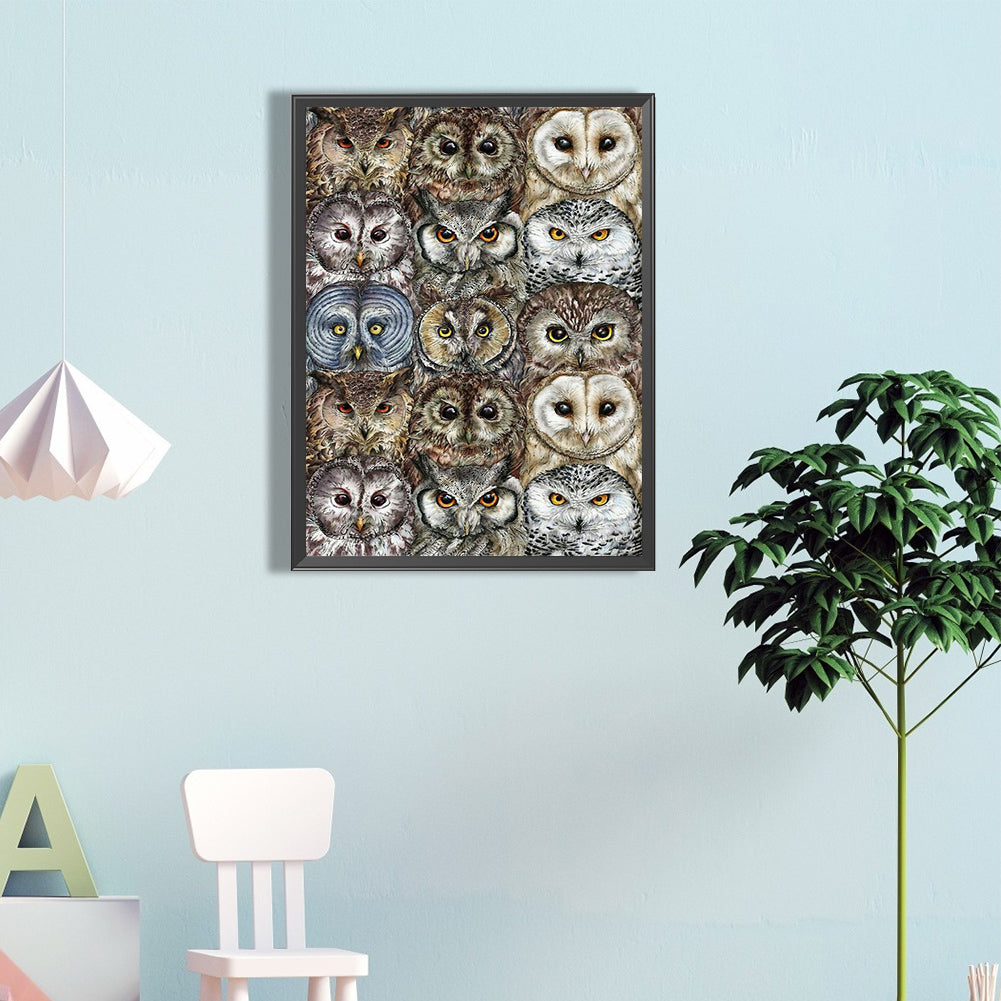 Line Up Owls - Full Round Drill Diamond Painting 40*60CM