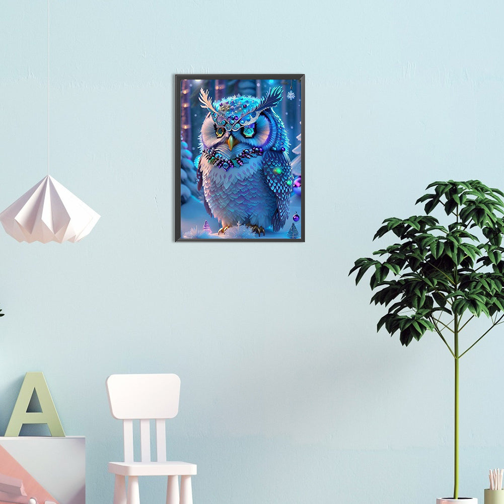 Blue Night Owl - AB Dril Round Diamond Painting 30*40CM