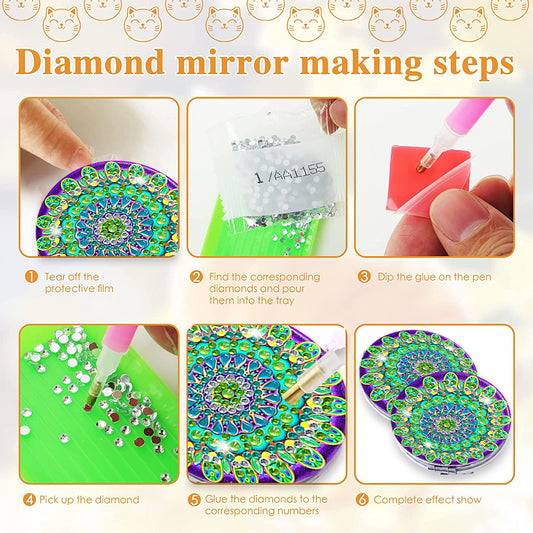 DIY Crystal Diamond Mirror Portable Mandala Art Craft Set Pocket Mirror for Girl