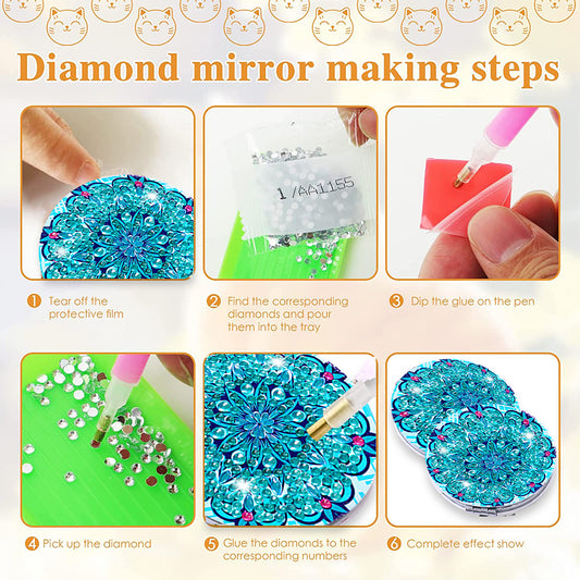 DIY Crystal Diamond Mirror Portable Mandala Art Craft Set Pocket Mirror for Girl