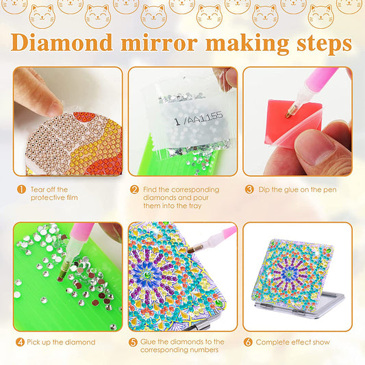 DIY Crystal Diamond Mirror Portable Mandala Art Craft Set Pocket Mirror for Girl