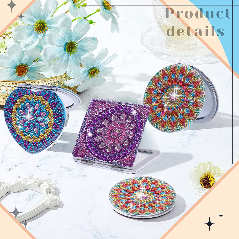 DIY Crystal Diamond Mirror Portable Mandala Art Craft Set Pocket Mirror for Girl
