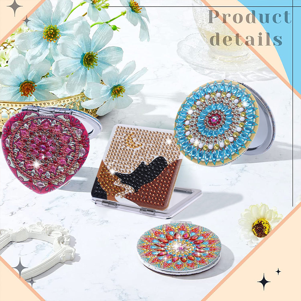 DIY Crystal Diamond Mirror Portable Mandala Art Craft Set Pocket Mirror for Girl