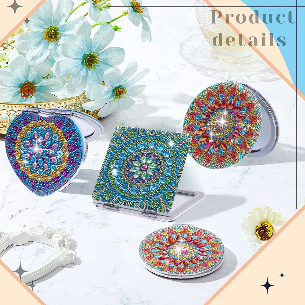 DIY Crystal Diamond Mirror Portable Mandala Art Craft Set Pocket Mirror for Girl