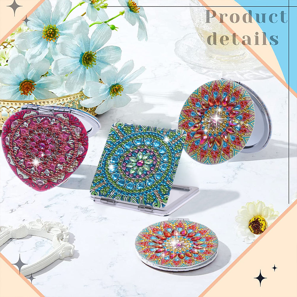 DIY Crystal Diamond Mirror Portable Mandala Art Craft Set Pocket Mirror for Girl