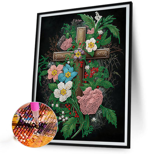 Blossom Cross - Special Shaped Drill Diamond Painting 30*40CM