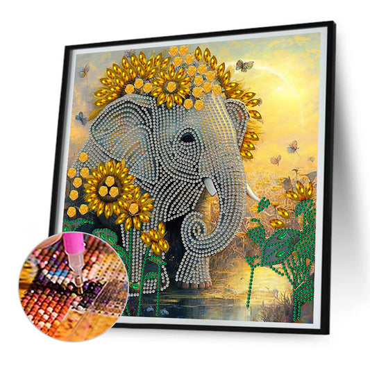 Sunflower Elephant - Special Shaped Drill Diamond Painting 30*30CM