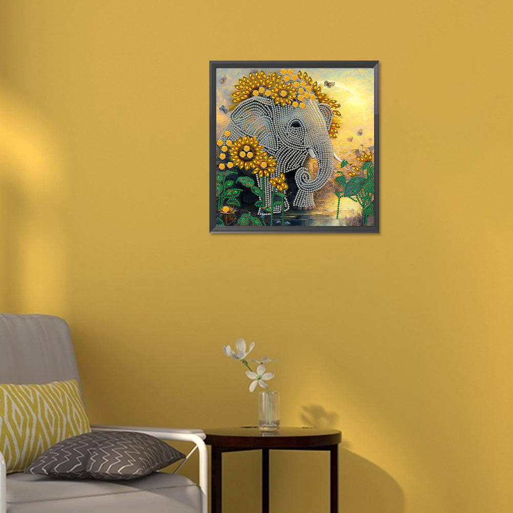 Sunflower Elephant - Special Shaped Drill Diamond Painting 30*30CM