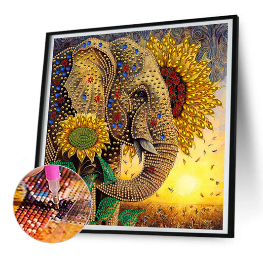 Sunflower Elephant - Special Shaped Drill Diamond Painting 30*30CM