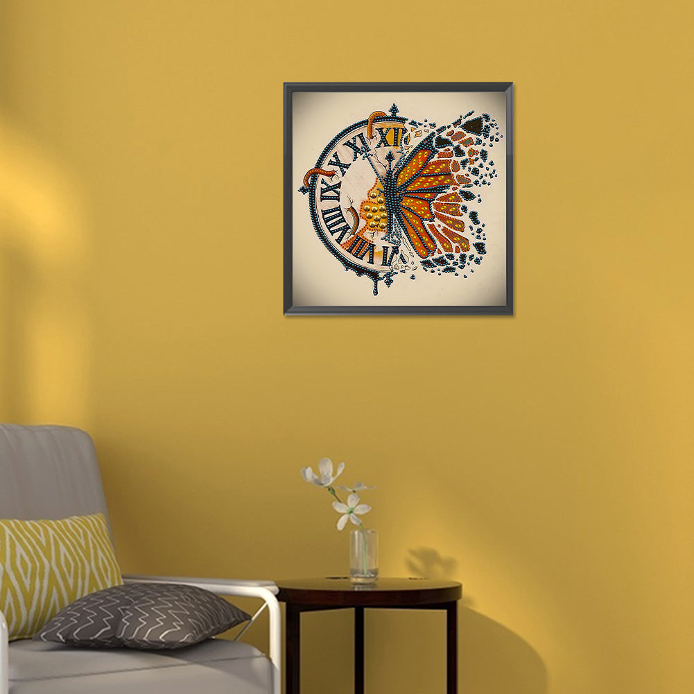 Butterfly Flower Clock - Special Shaped Drill Diamond Painting 30*30CM