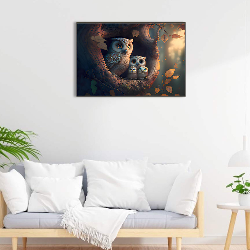 Owl Family - Full Round Drill Diamond Painting 60*40CM