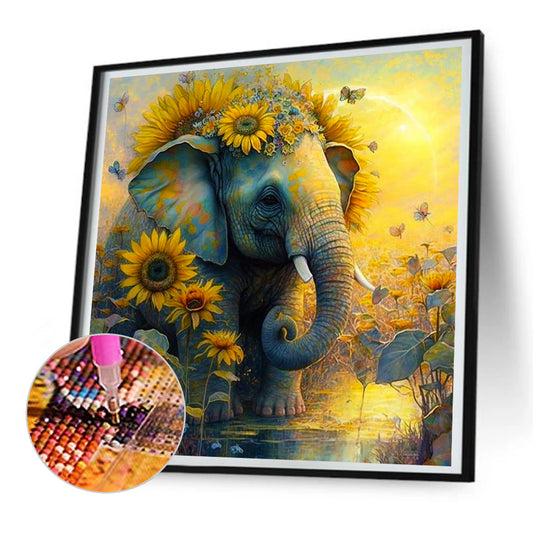 Sunflower Elephant - Full Round Drill Diamond Painting 30*30CM