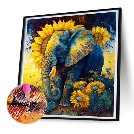 Sunflower Elephant - Full Round Drill Diamond Painting 30*30CM