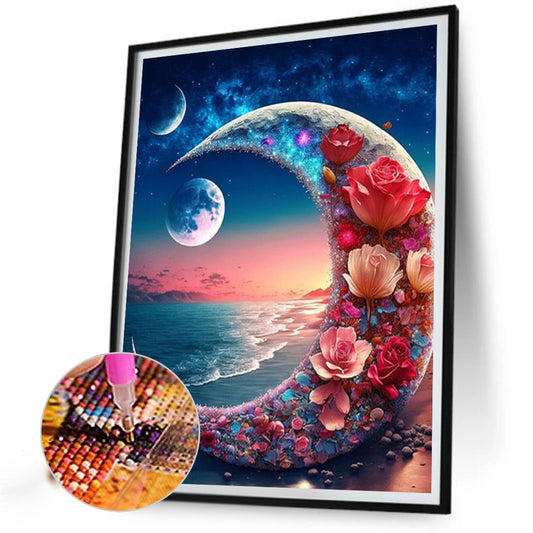 Seaside Flowers Bright Moon - Full Square Drill Diamond Painting 50*60CM