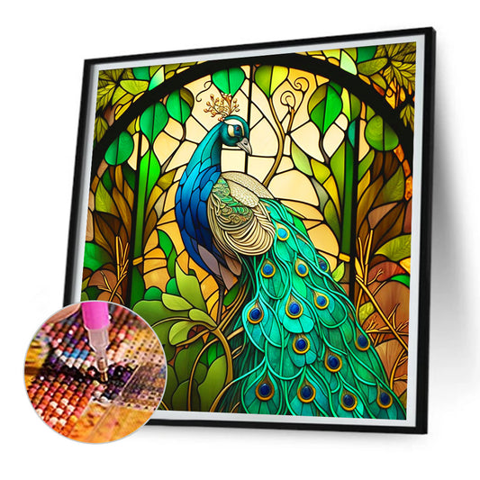 Green Peacock - Full Round Drill Diamond Painting 30*30CM