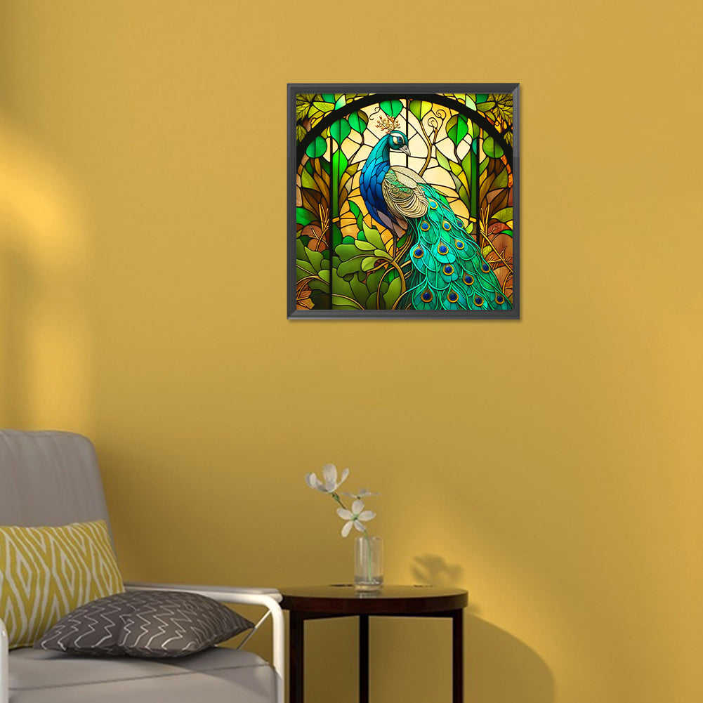 Green Peacock - Full Round Drill Diamond Painting 30*30CM