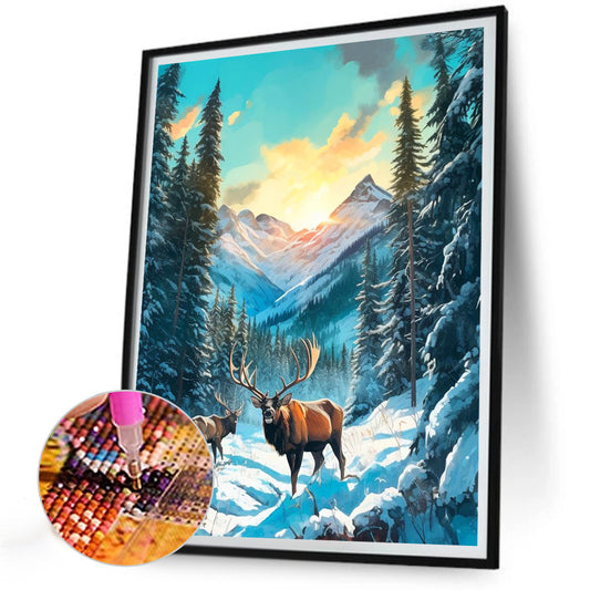 Deer In The Snow - Full Round Drill Diamond Painting 30*40CM