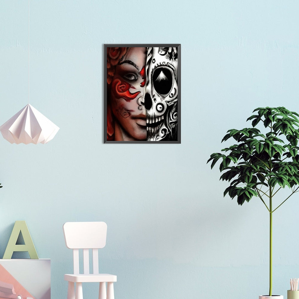 Woman Half Face Skull - Full Round Drill Diamond Painting 30*40CM