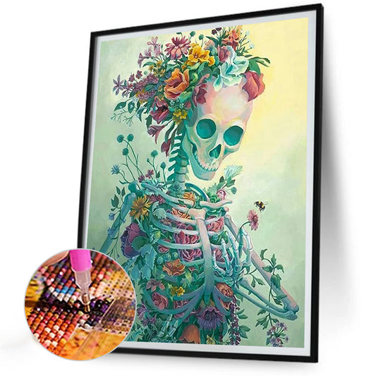 Flower Skull - Full Round Drill Diamond Painting 30*40CM