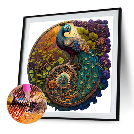 Round Card Peacock - Full Round Drill Diamond Painting 35*35CM