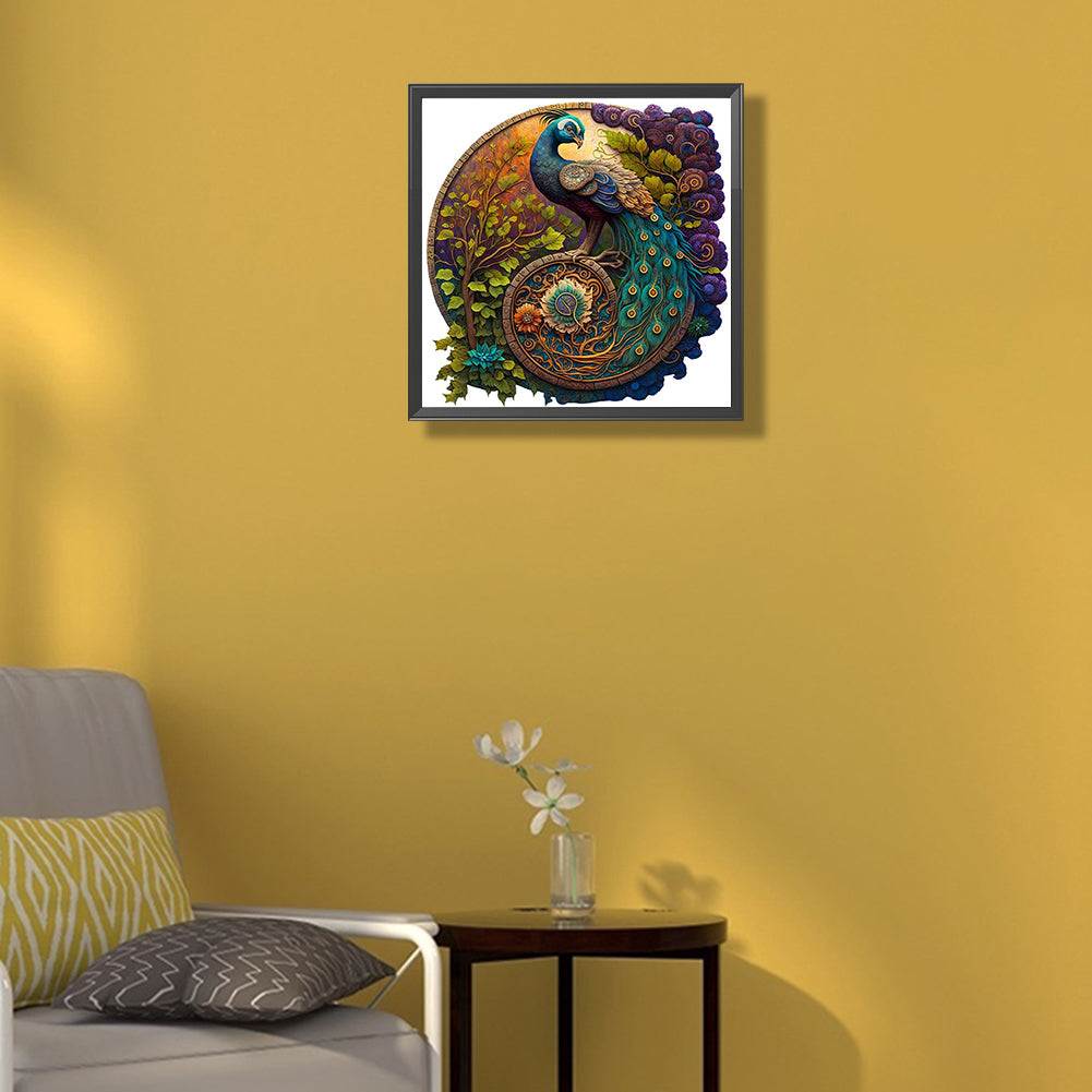 Round Card Peacock - Full Round Drill Diamond Painting 35*35CM