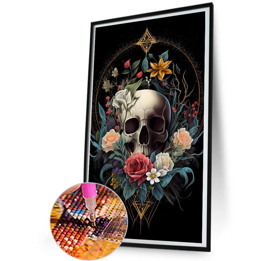 Skull Flowers - AB Dril Square Diamond Painting 30*50CM