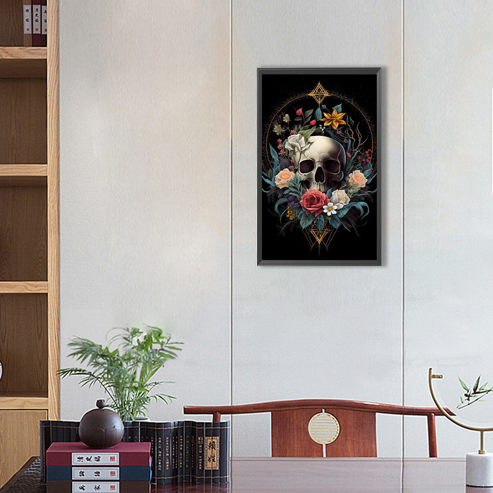 Skull Flowers - AB Dril Square Diamond Painting 30*50CM