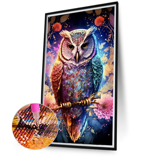 Owl On Branch - Full Round Drill Diamond Painting 40*70CM