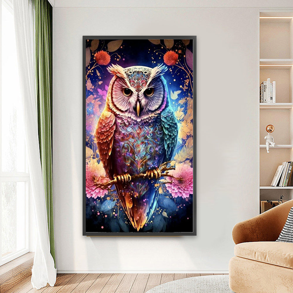 Owl On Branch - Full Round Drill Diamond Painting 40*70CM