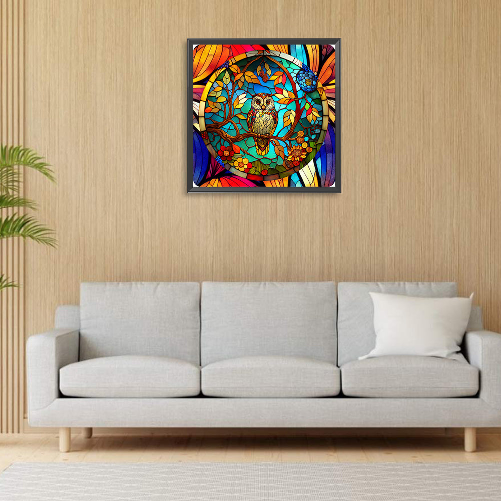 Owl Glass Painting - Full Round Drill Diamond Painting 30*30CM