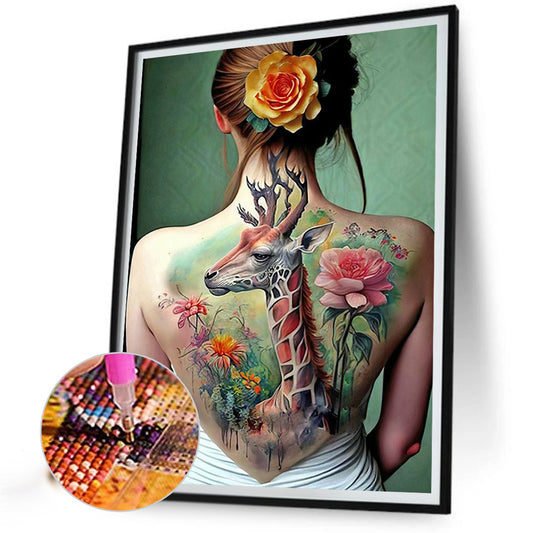 Giraffe Tattoo Girl Back - Full Round Drill Diamond Painting 40*50CM