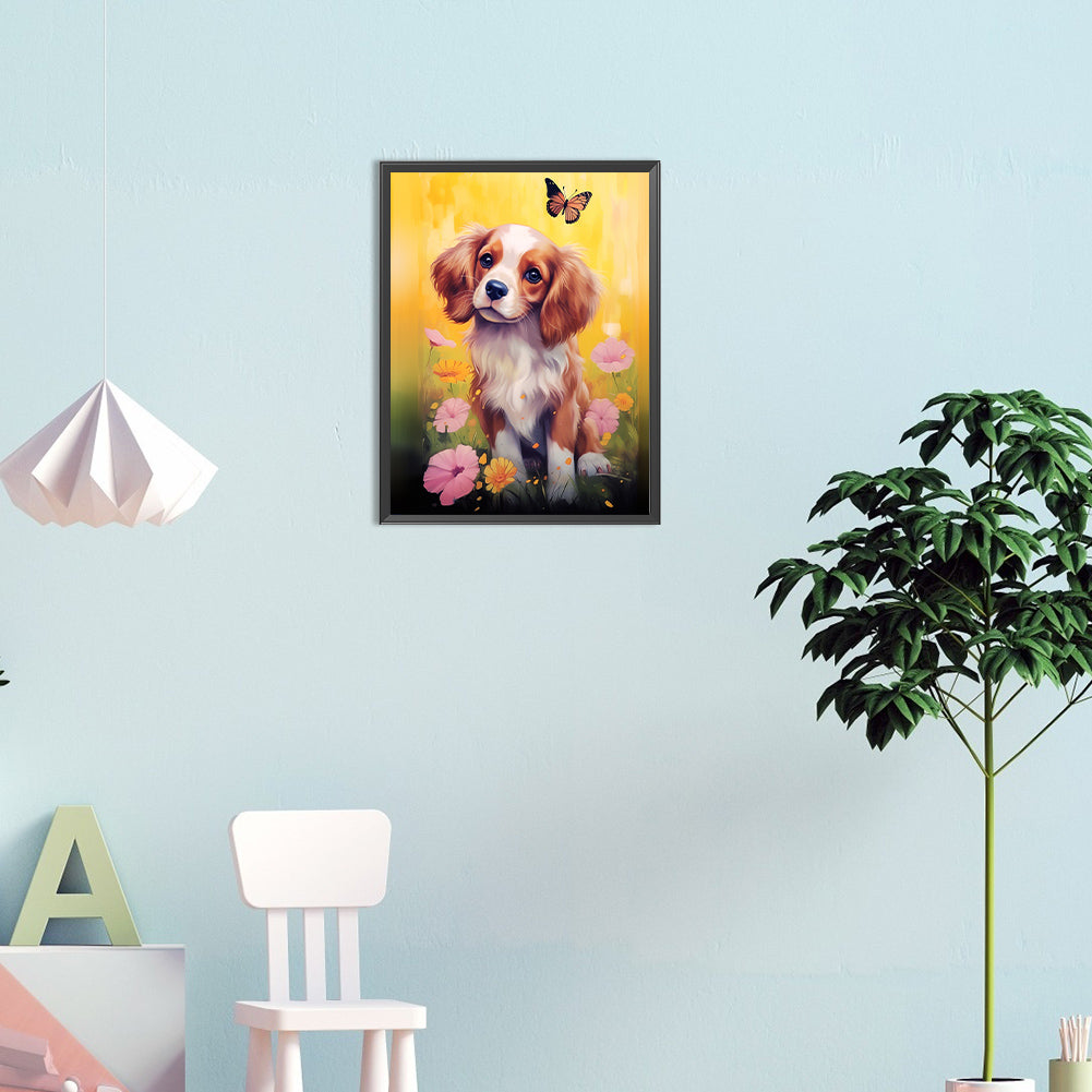 Puppy On The Grass - Full Round Drill Diamond Painting 30*40CM