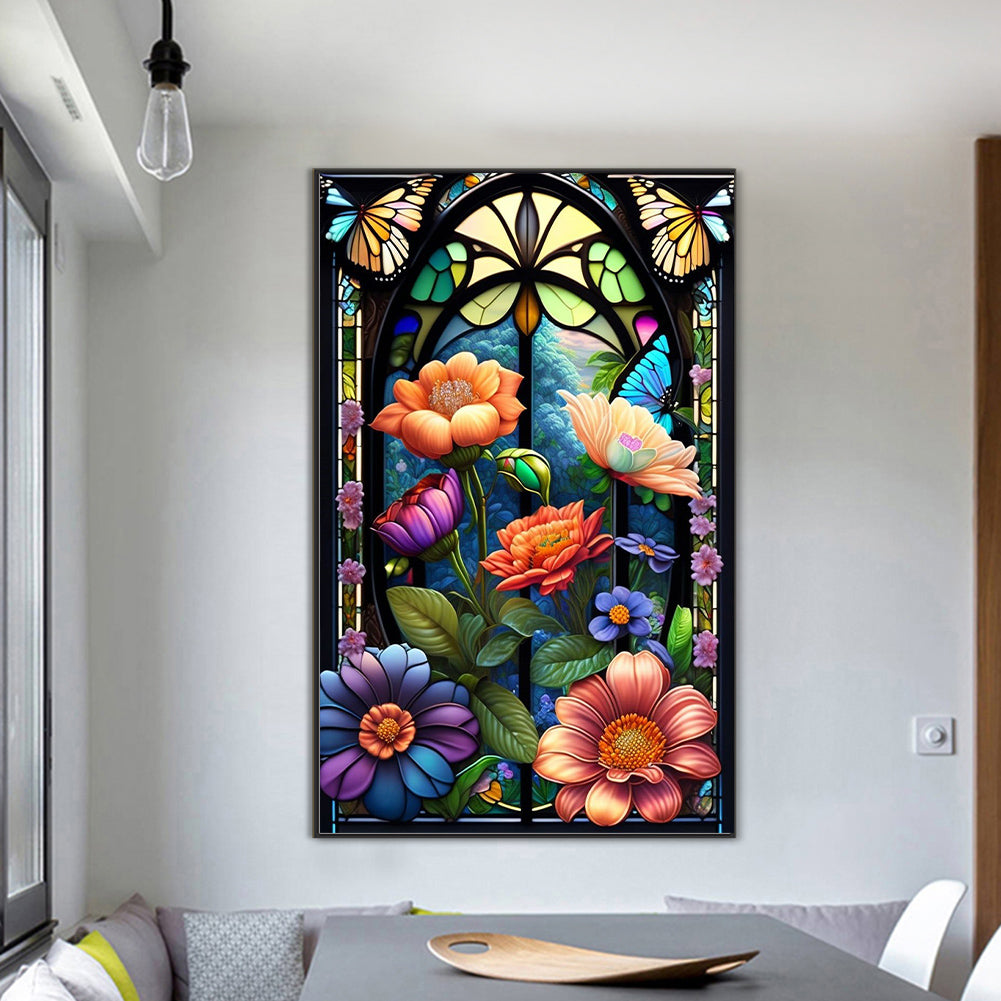 Glass Window Butterflies - Full Round Drill Diamond Painting 50*80CM