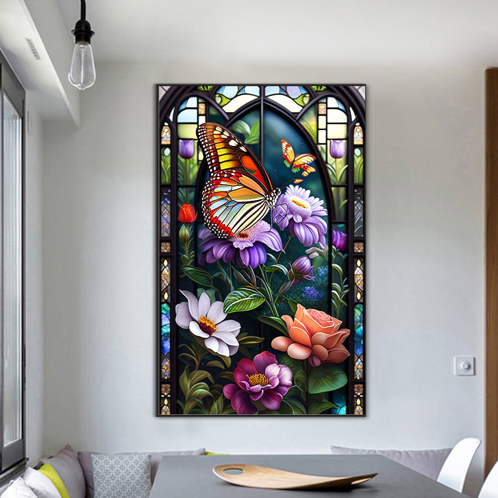 Glass Window Butterflies - Full Round Drill Diamond Painting 50*80CM