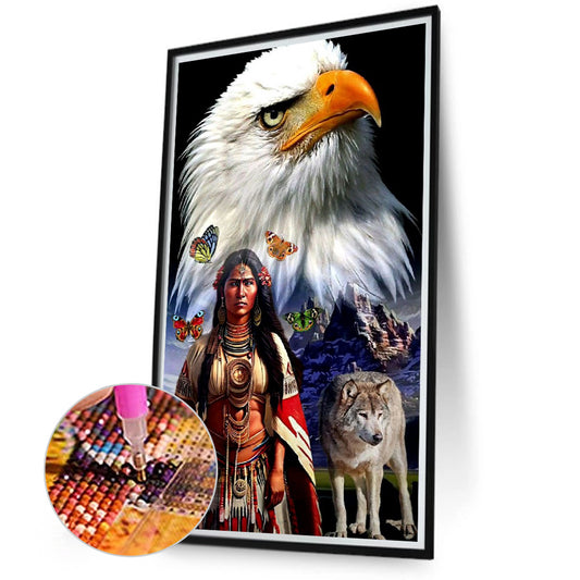 Indian And Wolf - Full Round Drill Diamond Painting 40*70CM