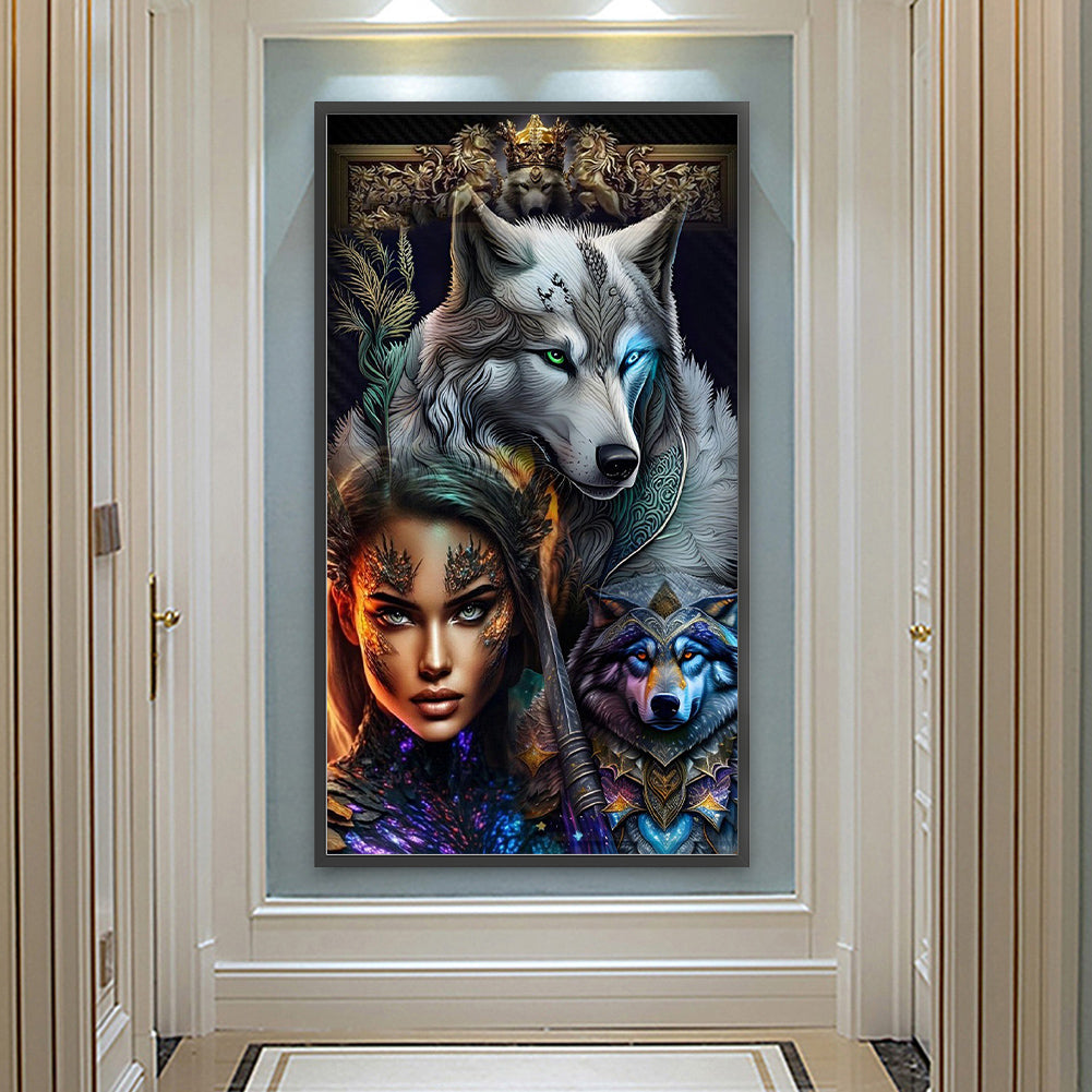 Beauty And Wolf - Full Round Drill Diamond Painting 40*70CM